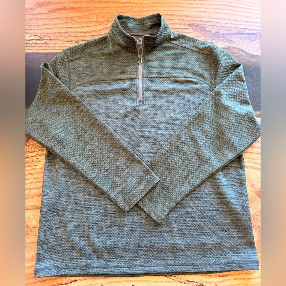 G.H. Bass & Co Mens Pullover Small 1/4 Zip Fleece Green Lightweight Sweater